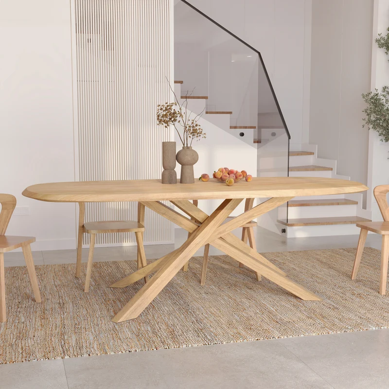 Table Aladin rectangulaire en bois d'hévéa massif clair 10 personnes