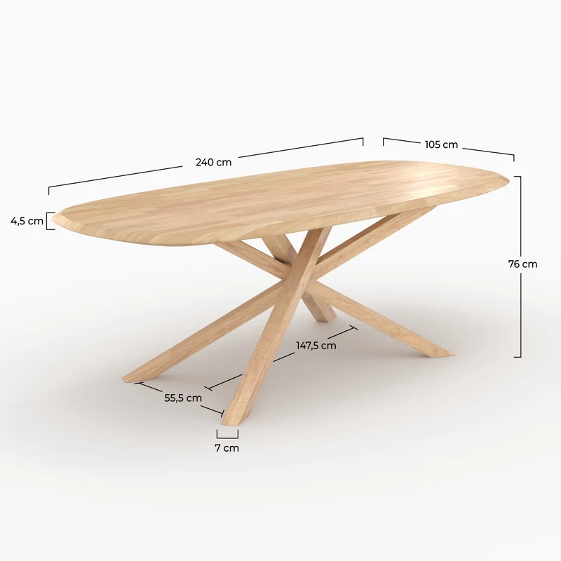 Table Aladin rectangulaire en bois d'hévéa massif clair 10 personnes