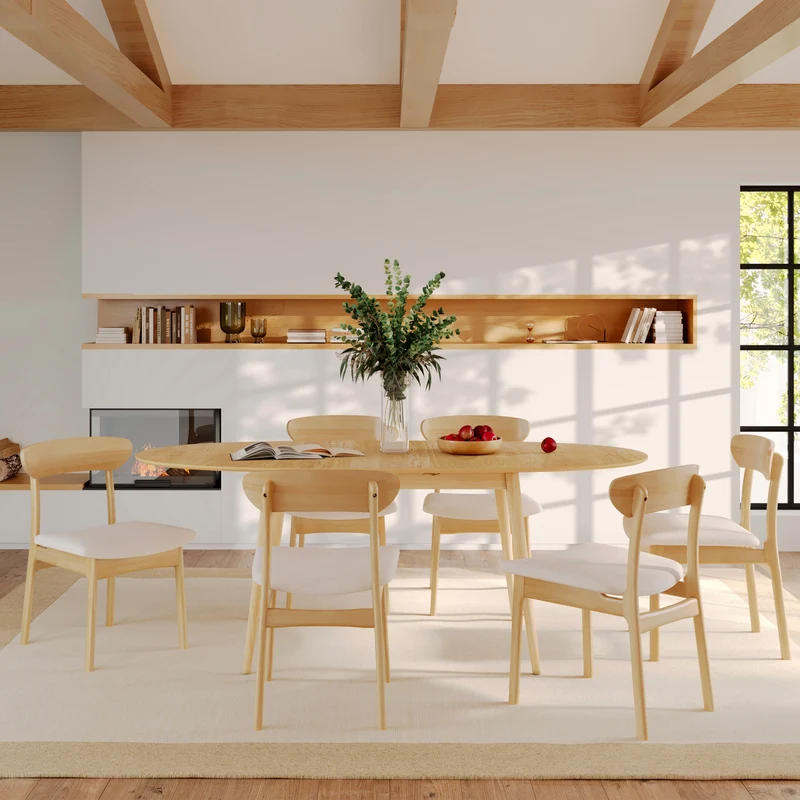 Table ovale Eddy 6/8 personnes extensible en bois clair 170/200 cm