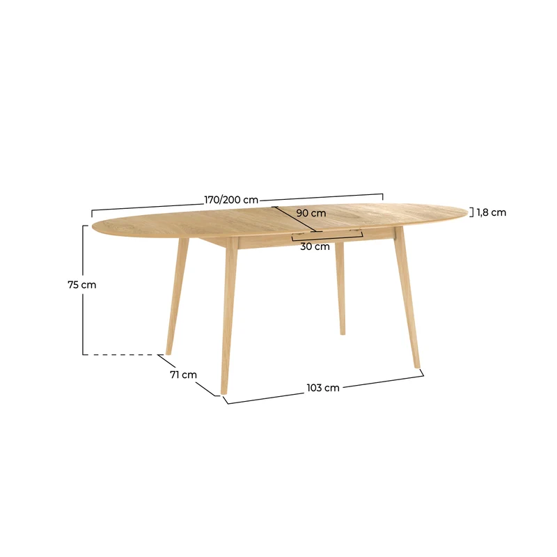 Table ovale Eddy 6/8 personnes extensible en bois clair 170/200 cm
