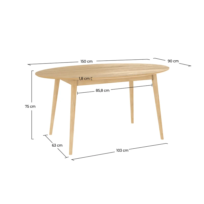 Table ovale Eddy 6 personnes en bois clair 150 cm
