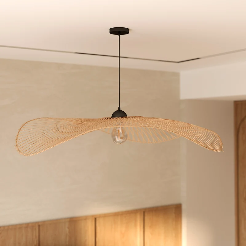 Suspension Jipi en bambou avec fil noir D100 cm