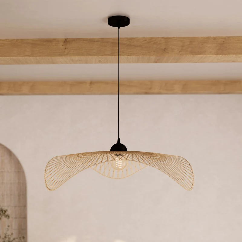 Suspension Jipi en bambou avec fil noir D75cm