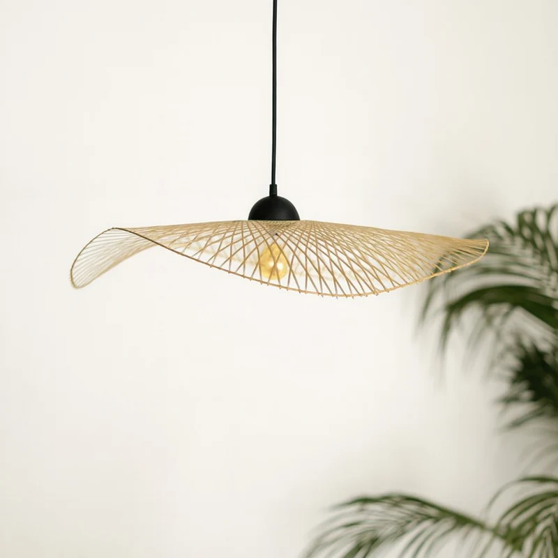 Suspension Jipi en bambou avec fil noir D75cm