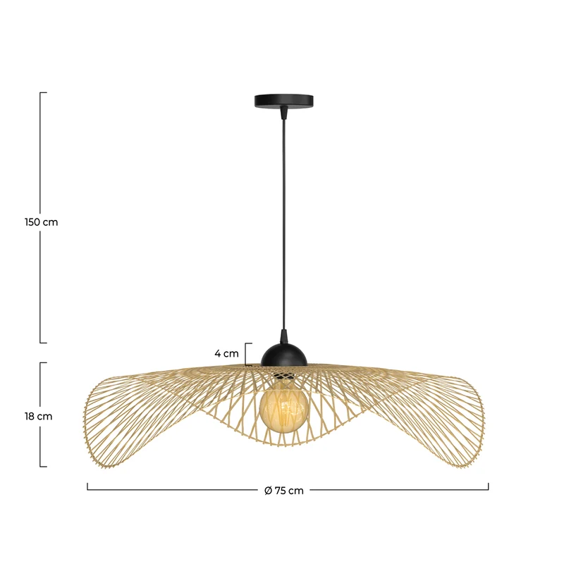Suspension Jipi en bambou avec fil noir D75cm
