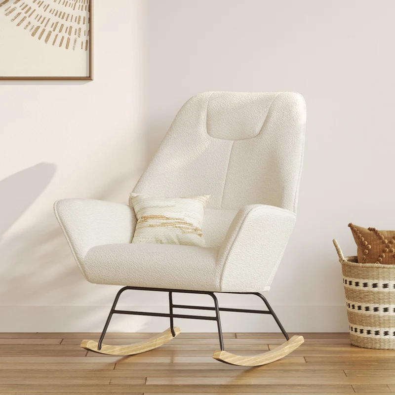 Rocking-chair Shaun en tissu bouclé blanc