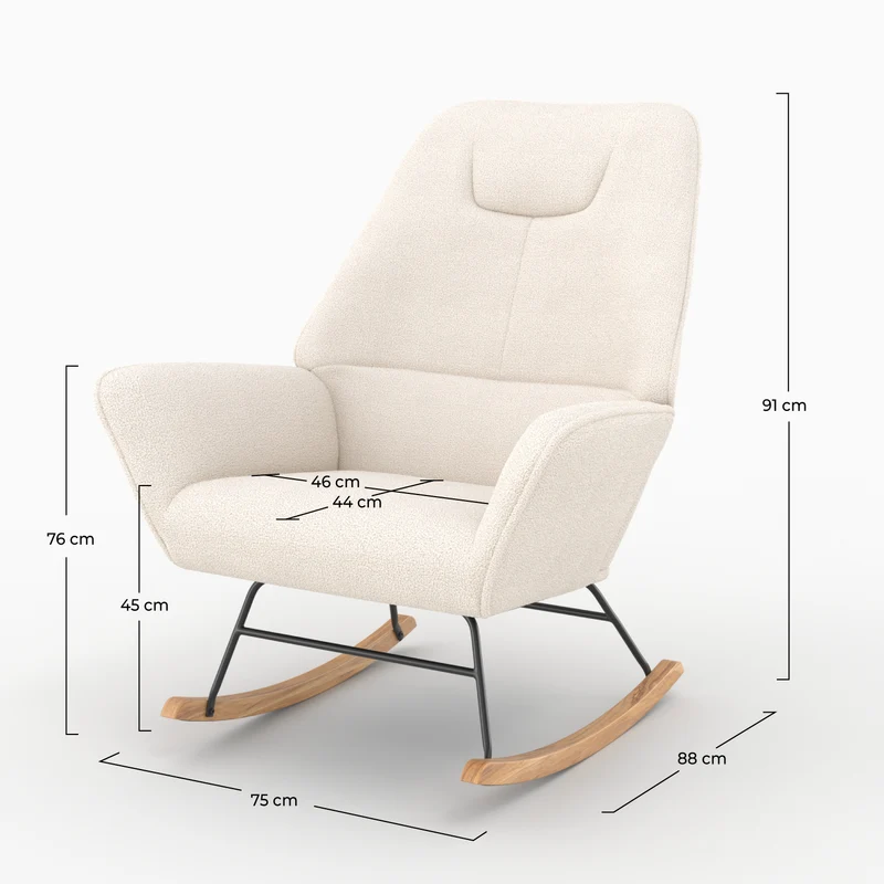 Rocking-chair Shaun en tissu bouclé blanc
