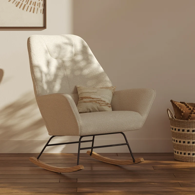 Rocking-chair Shaun en tissu bouclé blanc