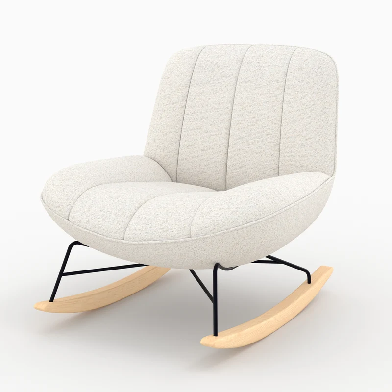 Rocking chair Alvin en tissu bouclette blanc cassé