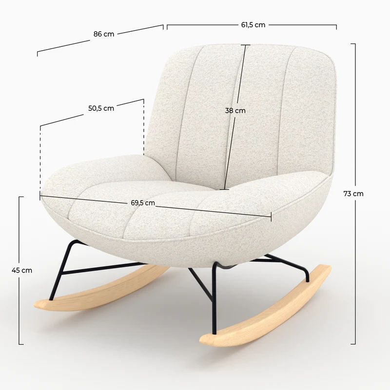 Rocking chair Alvin en tissu bouclette blanc cassé