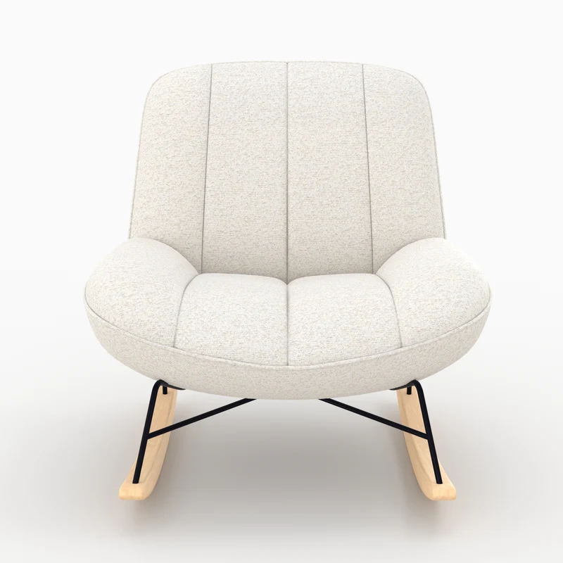 Rocking chair Alvin en tissu bouclette blanc cassé