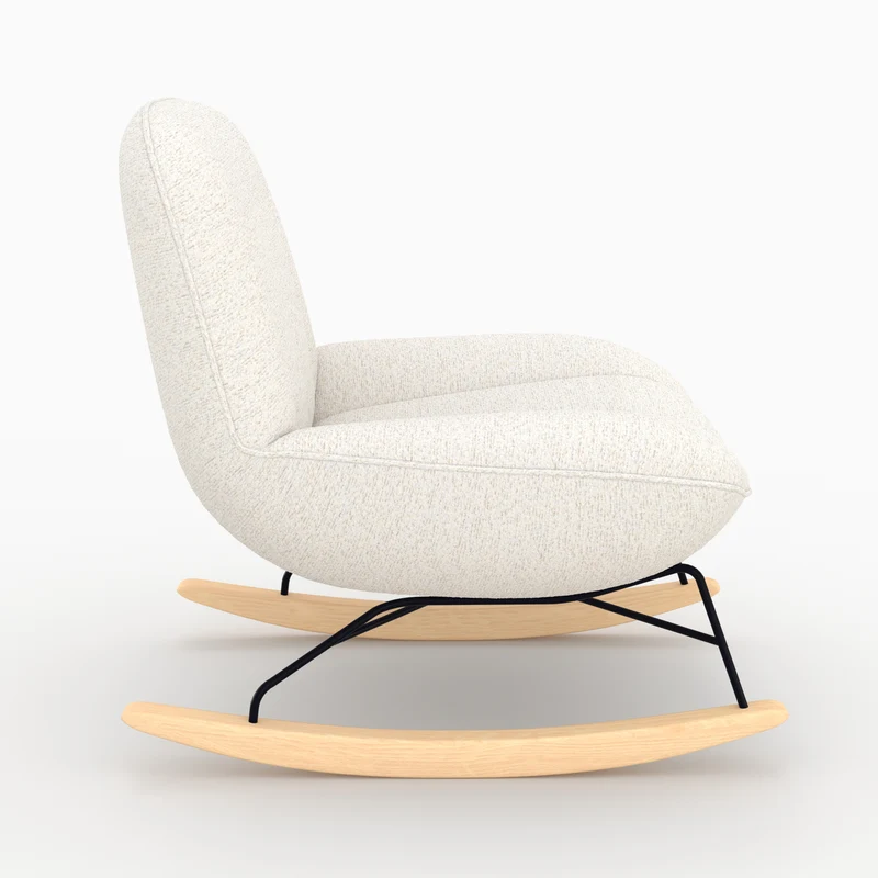 Rocking chair Alvin en tissu bouclette blanc cassé