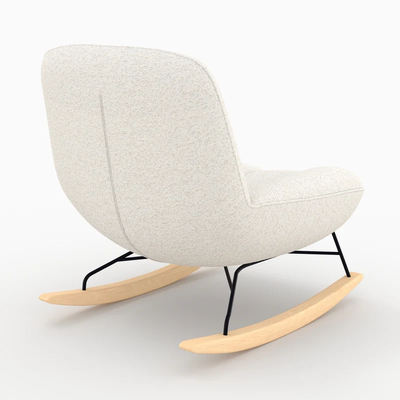Rocking chair Alvin en tissu bouclette blanc cassé