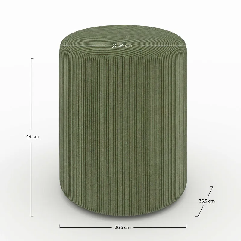 Pouf Lily rond en velours côtelé vert