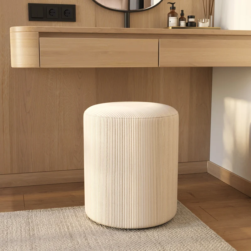 Pouf Lily rond en velours côtelé beige