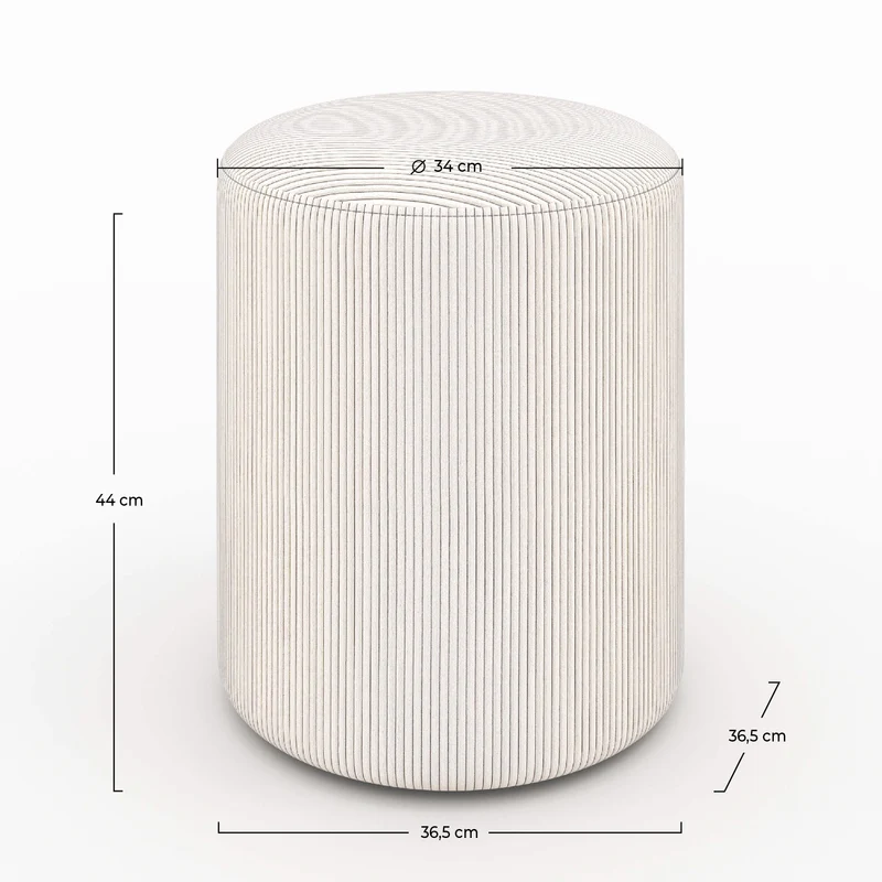 Pouf Lily rond en velours côtelé beige
