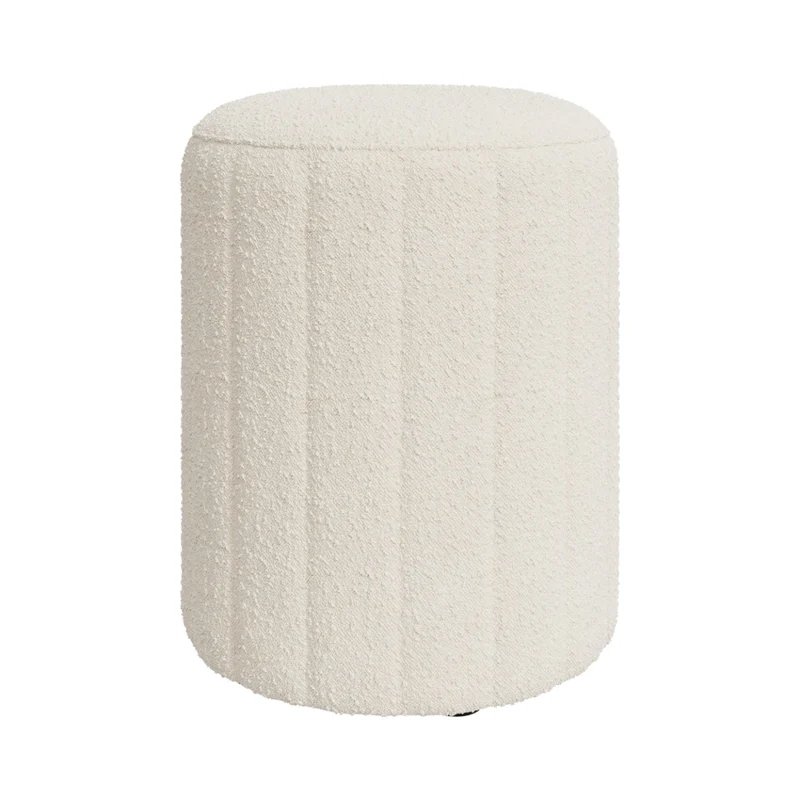 Pouf Eva rond en tissu blanc bouclé