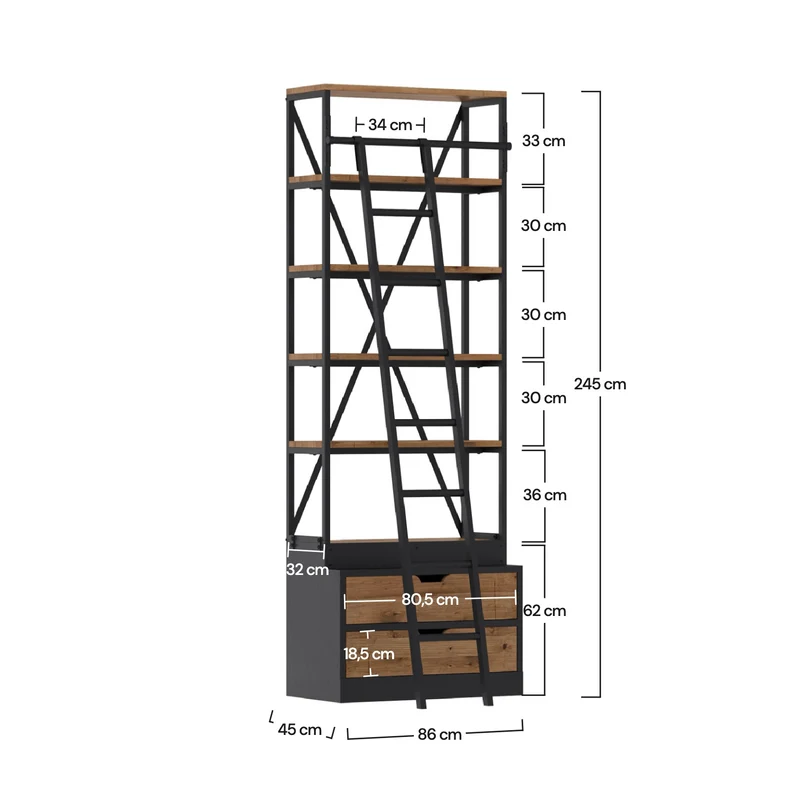 Petite bibliothèque Kasi 86 cm avec échelle