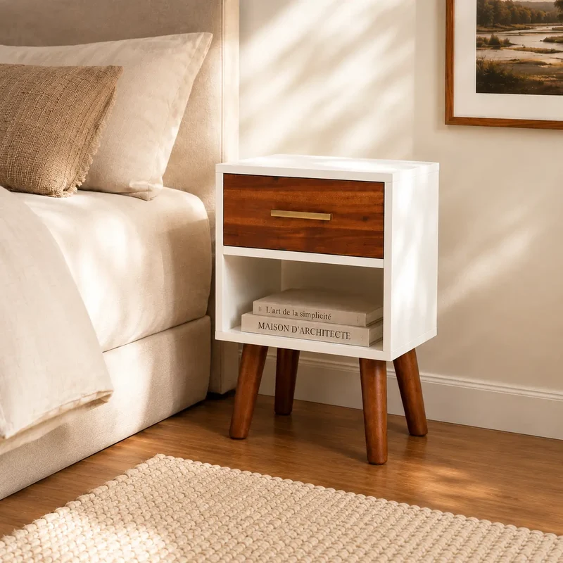 Table de Chevet Bois Massif Blanche Haute
