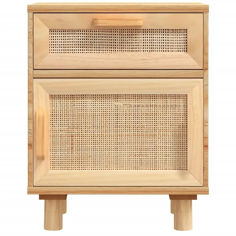 Table de Chevet Bois Massif et Rotin Naturel