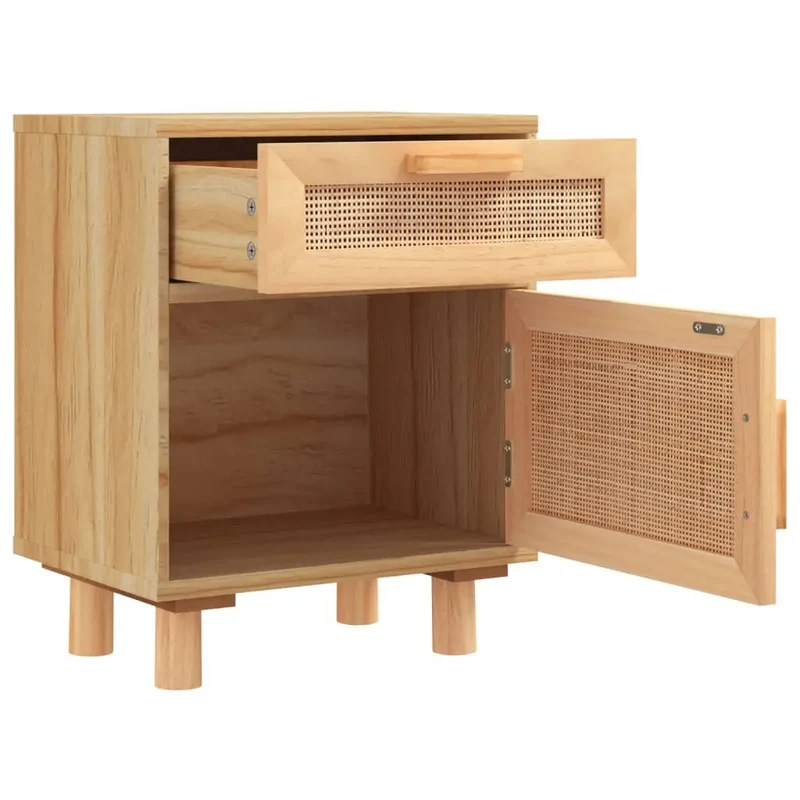 Table de Chevet Bois Massif et Rotin Naturel