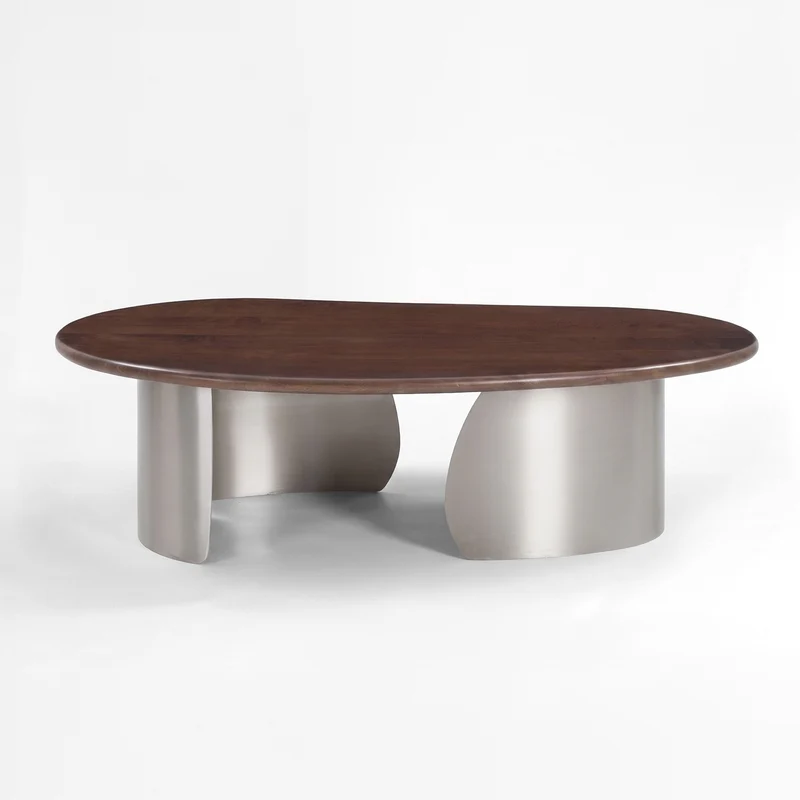 Table basse Selma en bois de manguier marron foncé et métal brossé 120 cm
