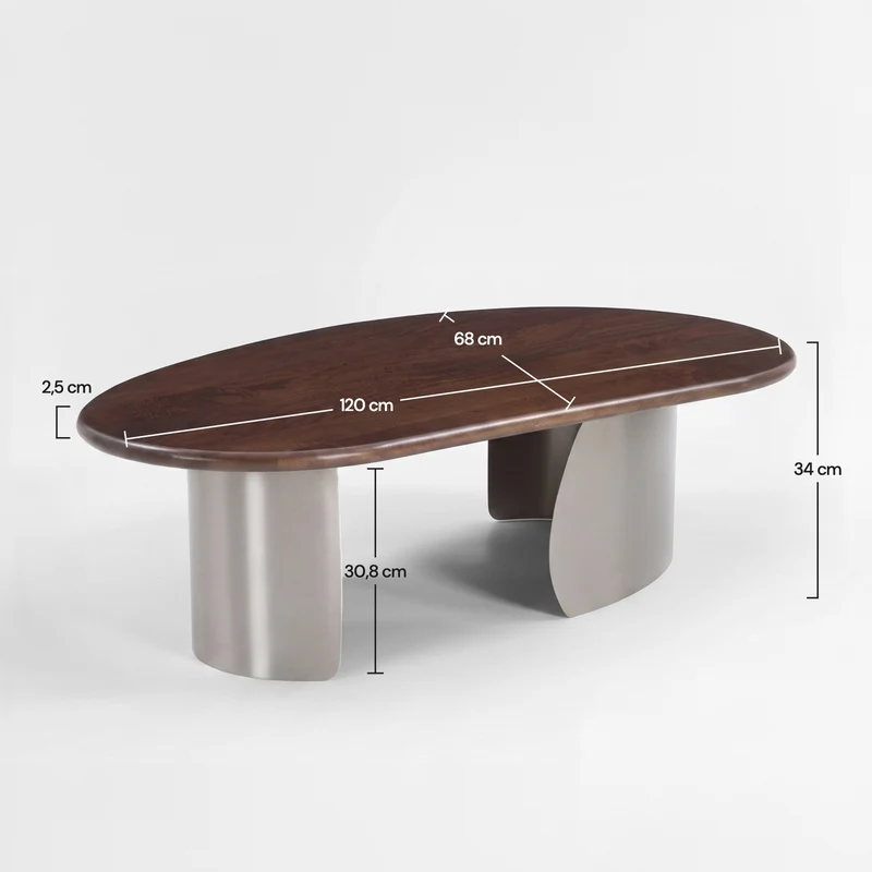 Table basse Selma en bois de manguier marron foncé et métal brossé 120 cm