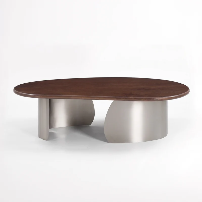 Table basse Selma en bois de manguier marron foncé et métal brossé 120 cm