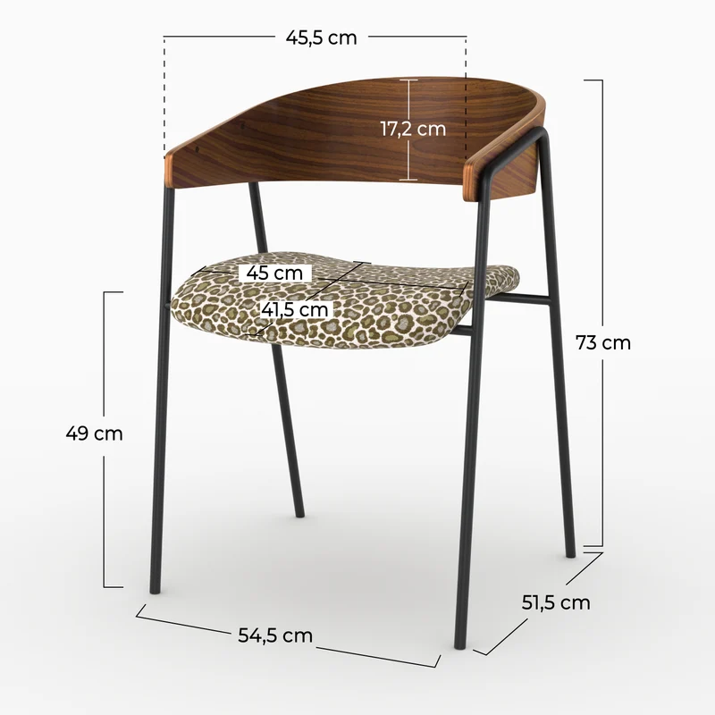 Lot de 2 chaises Esmée en tissu léopard vert kaki et bois de noyer