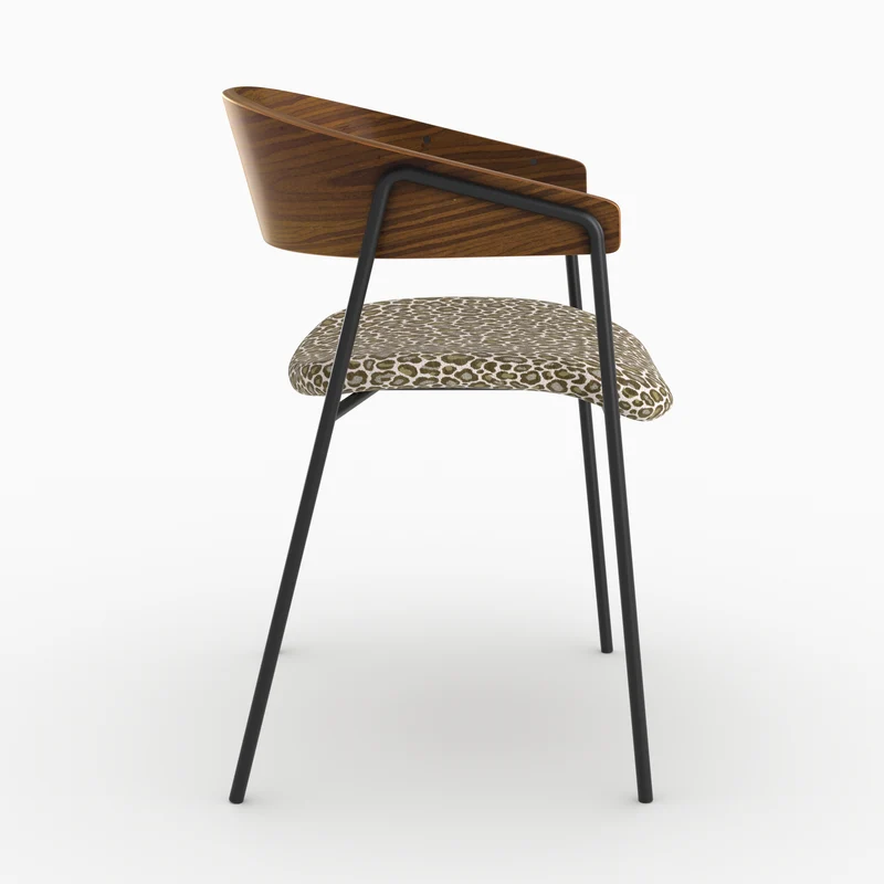 Lot de 2 chaises Esmée en tissu léopard vert kaki et bois de noyer