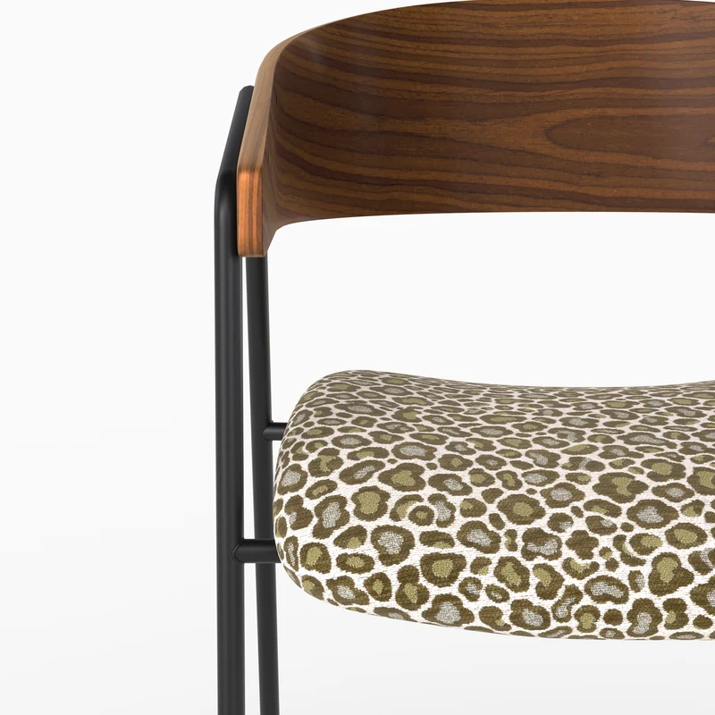 Lot de 2 chaises Esmée en tissu léopard vert kaki et bois de noyer