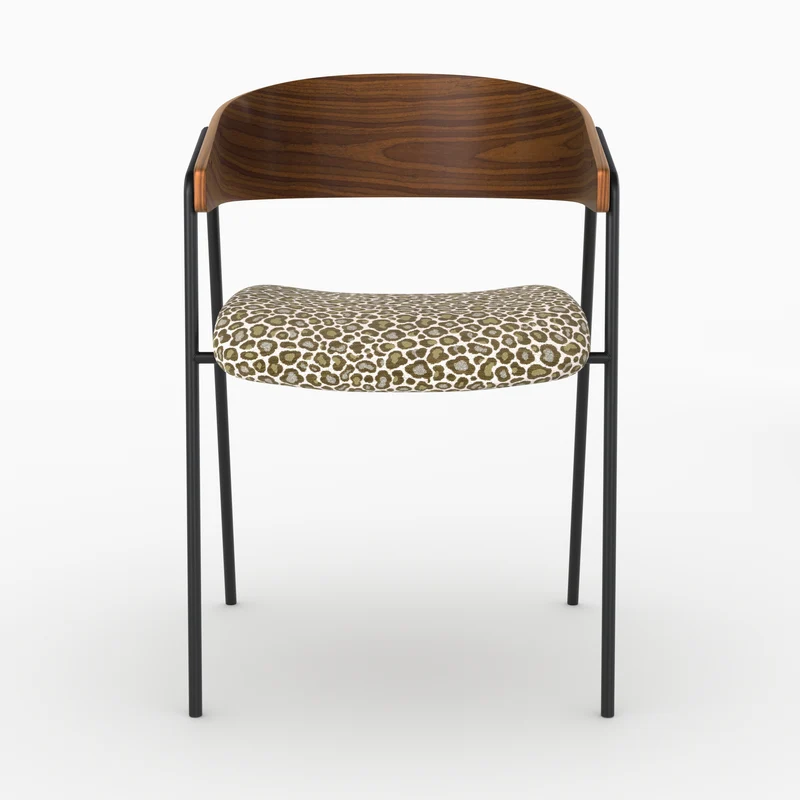 Lot de 2 chaises Esmée en tissu léopard vert kaki et bois de noyer
