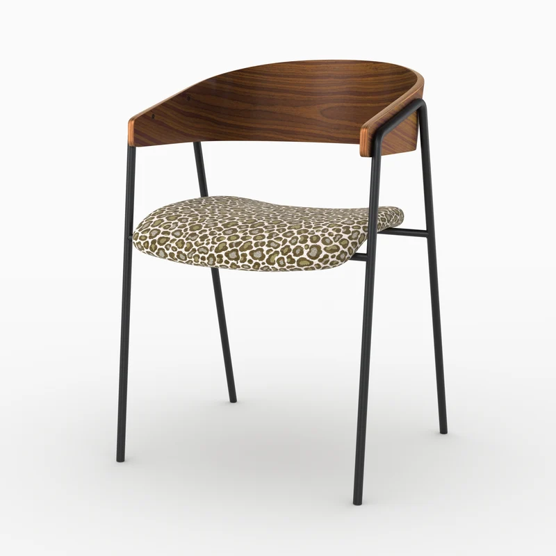 Lot de 2 chaises Esmée en tissu léopard vert kaki et bois de noyer