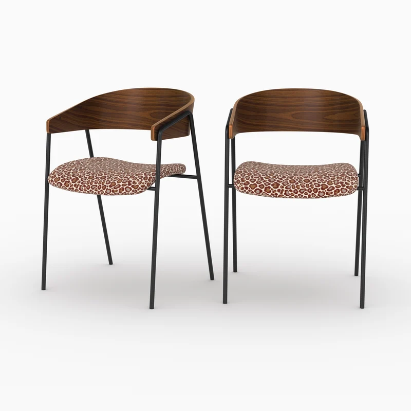 Lot de 2 chaises Esmée en tissu léopard bordeaux et bois de noyer