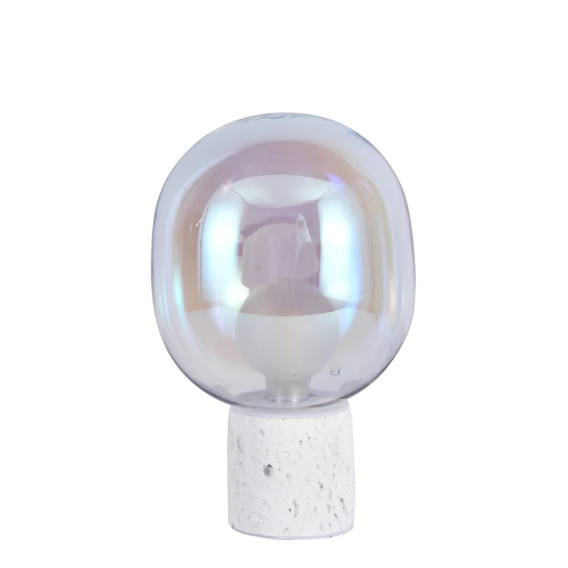 Lampe à poser Bulle en verre irisé et béton blanc H24 cm