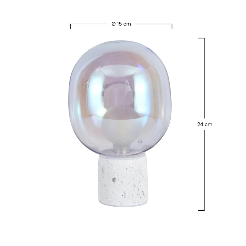 Lampe à poser Bulle en verre irisé et béton blanc H24 cm