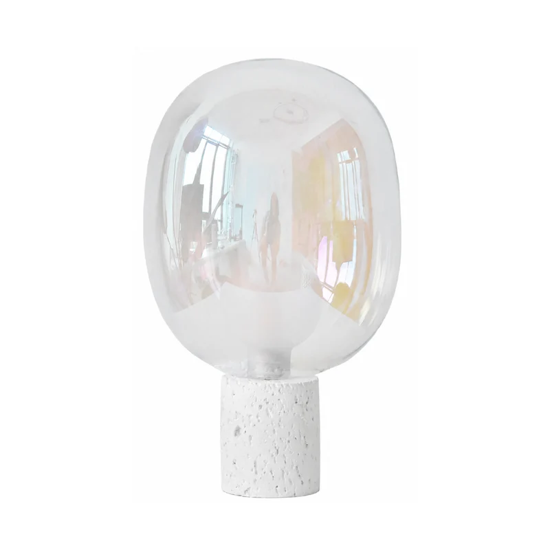 Lampe à poser Bulle en verre irisé et béton blanc H43 cm