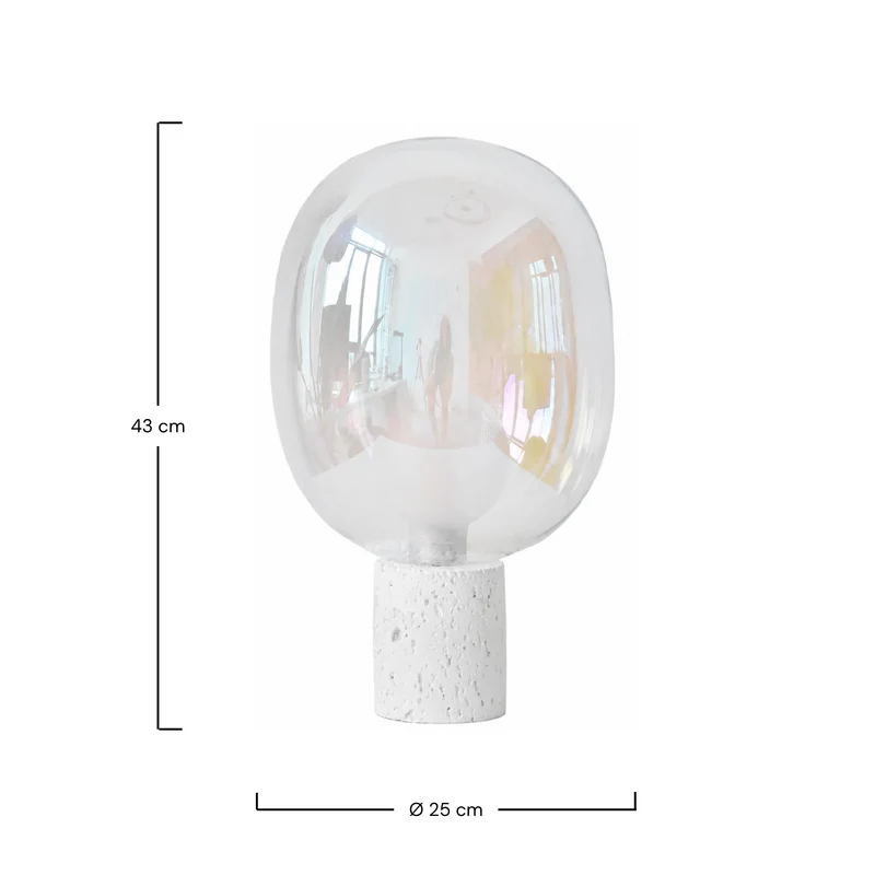 Lampe à poser Bulle en verre irisé et béton blanc H43 cm