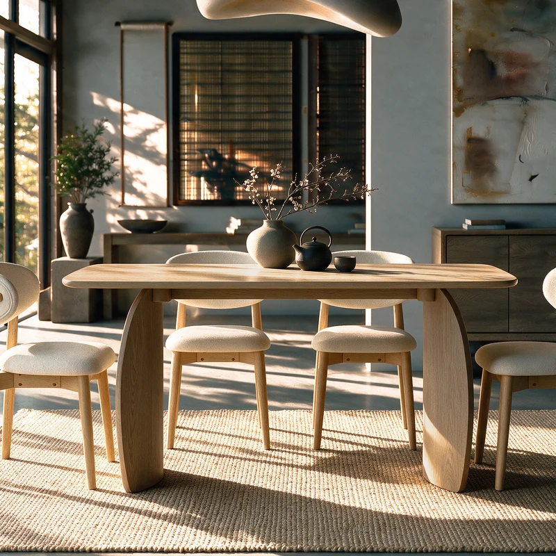 Table rectangulaire Asma 6 places en bois contreplaqué et placage en chêne clair 200 cm