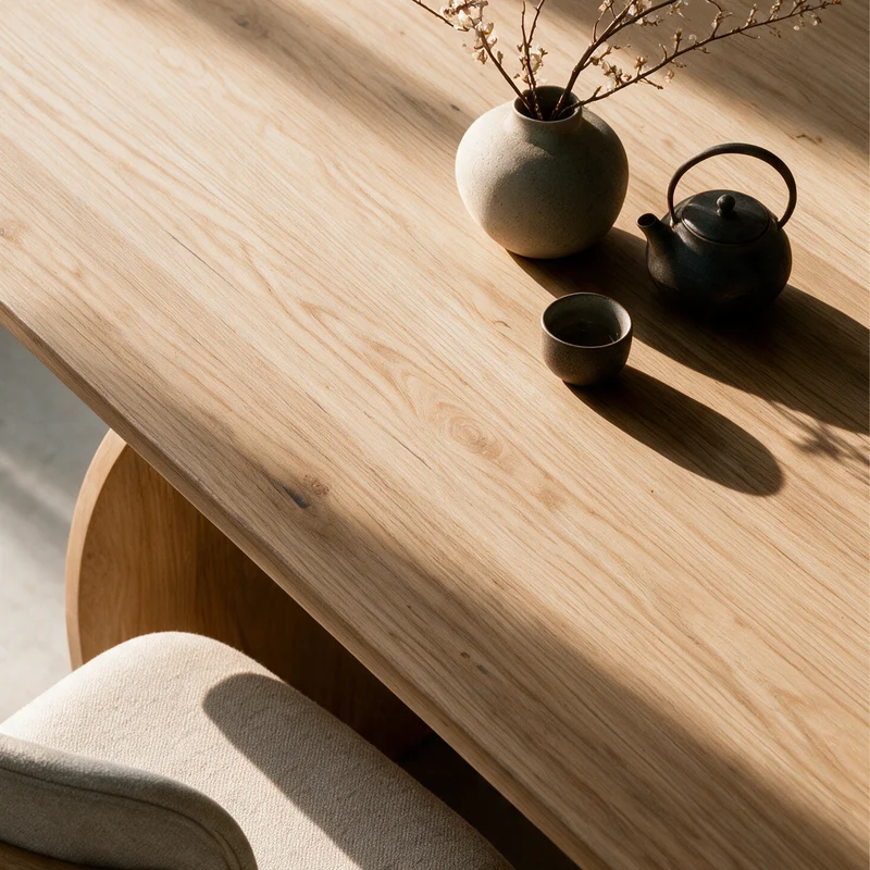 Table rectangulaire Asma 6 places en bois contreplaqué et placage en chêne clair 200 cm