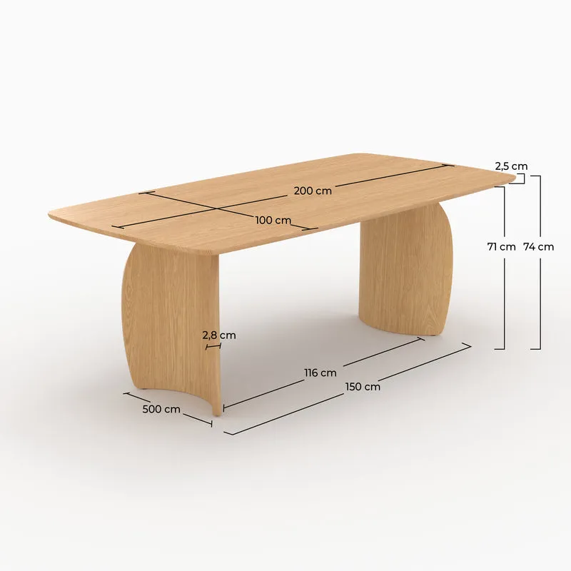 Table rectangulaire Asma 6 places en bois contreplaqué et placage en chêne clair 200 cm