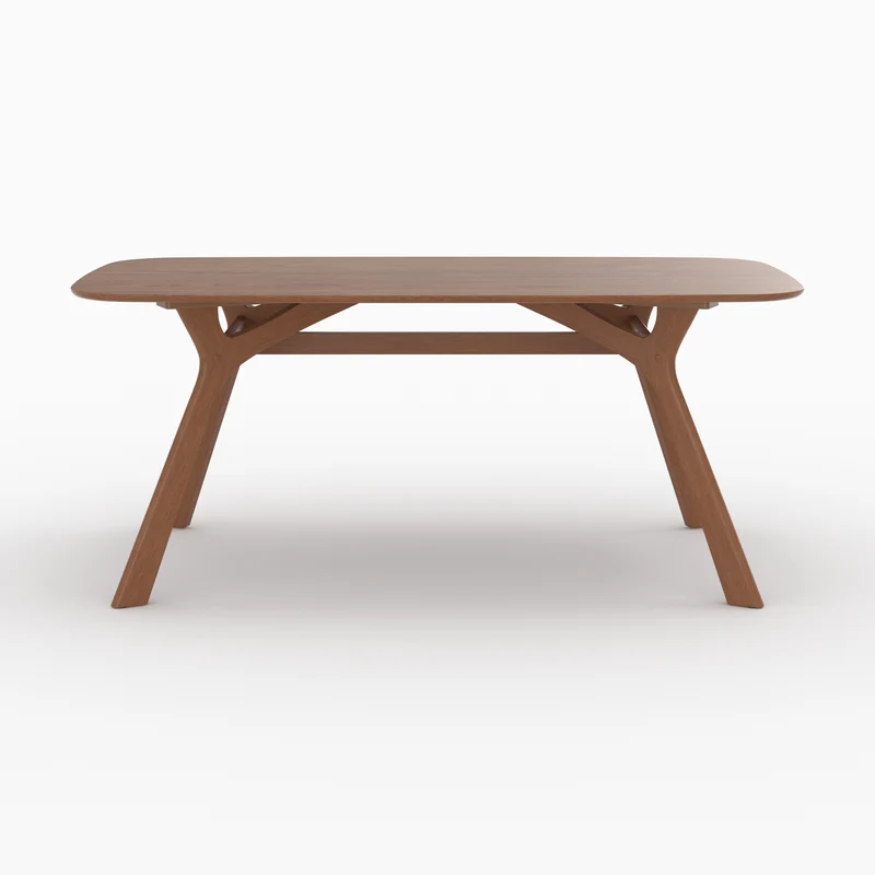 Table rectangulaire Paula 6 places en bois d'hévéa massif et placage en noyer 180 cm