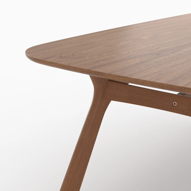 Table rectangulaire Paula 6 places en bois d'hévéa massif et placage en noyer 180 cm