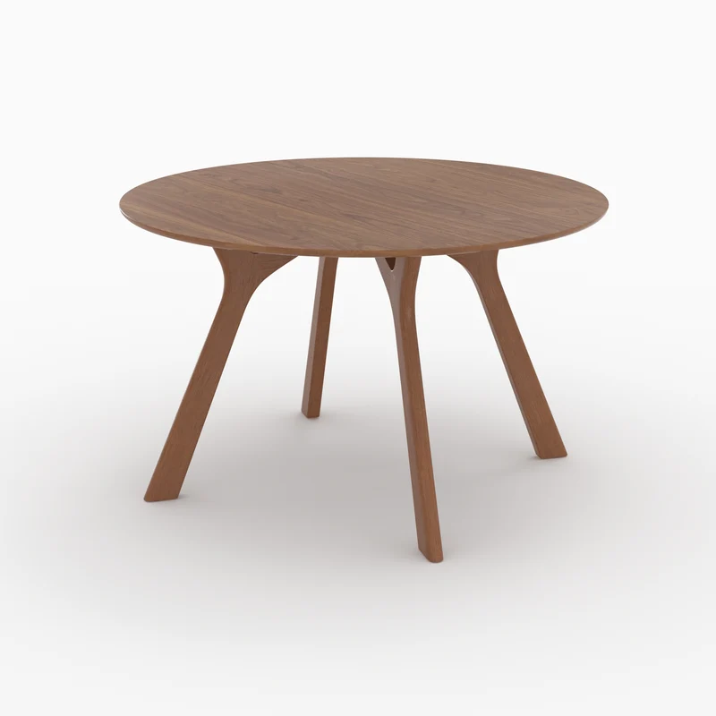 Table ronde Izzi 4 personnes en bois d'hévéa massif et placage en noyer D120 cm