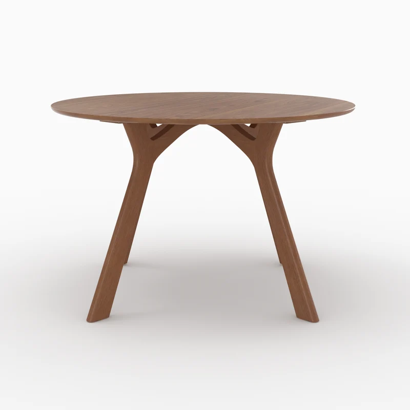 Table ronde Izzi 4 personnes en bois d'hévéa massif et placage en noyer D120 cm