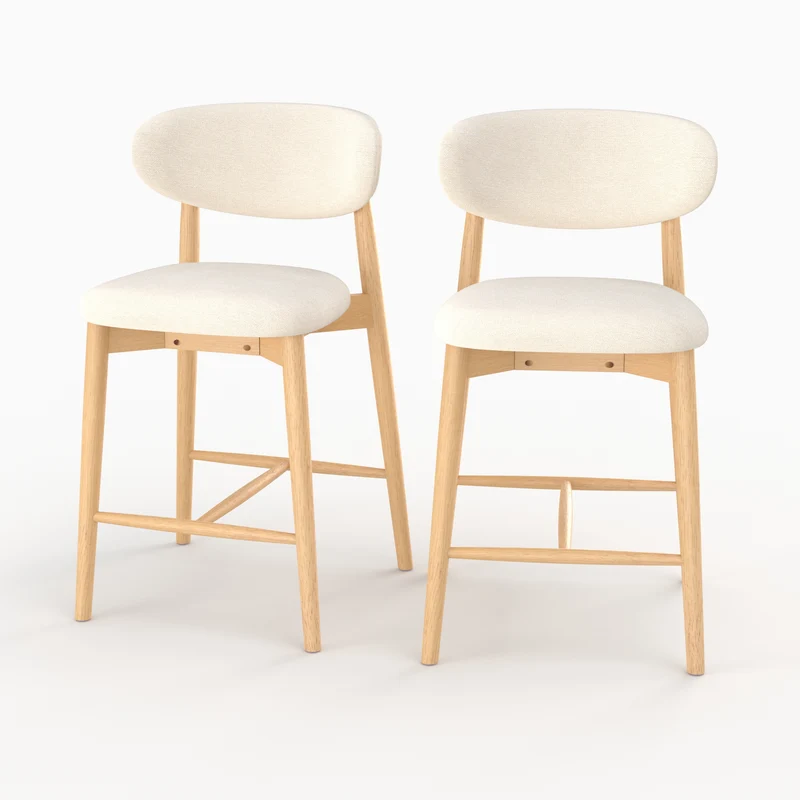 Lot de 2 chaises pour ilot central Yuna 64,5 cm en tissu beige et bois clair