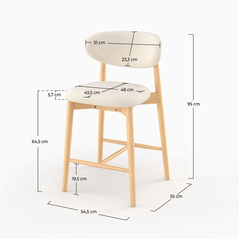Lot de 2 chaises pour ilot central Yuna 64,5 cm en tissu beige et bois clair