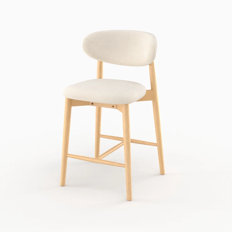 Lot de 2 chaises pour ilot central Yuna 64,5 cm en tissu beige et bois clair