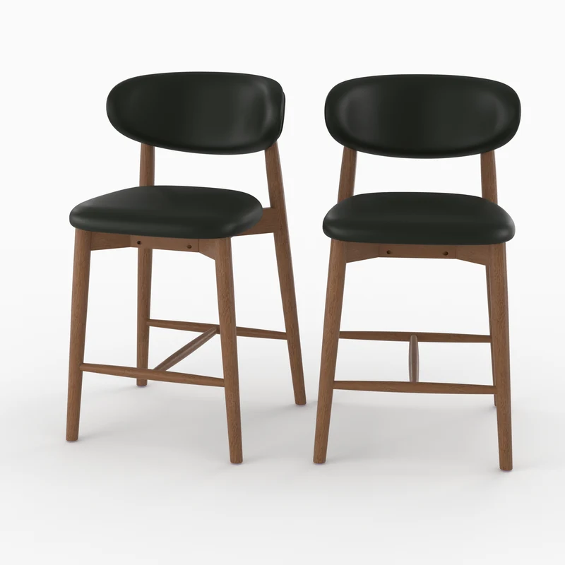 Lot de 2 chaises pour ilot central Yuna 64,5 cm en cuir synthétique noir et bois foncé
