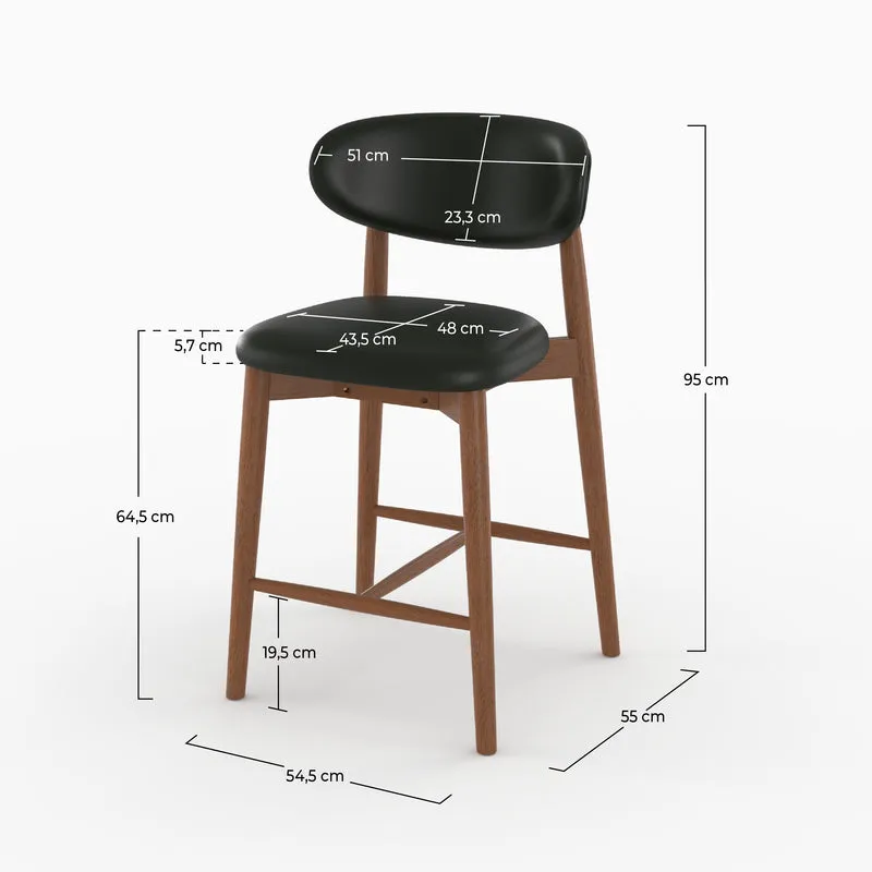 Lot de 2 chaises pour ilot central Yuna 64,5 cm en cuir synthétique noir et bois foncé